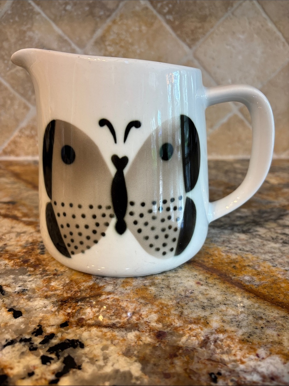 Arabia Finland Butterfly Pitcher Jug with Gray/Black Butterfly Design